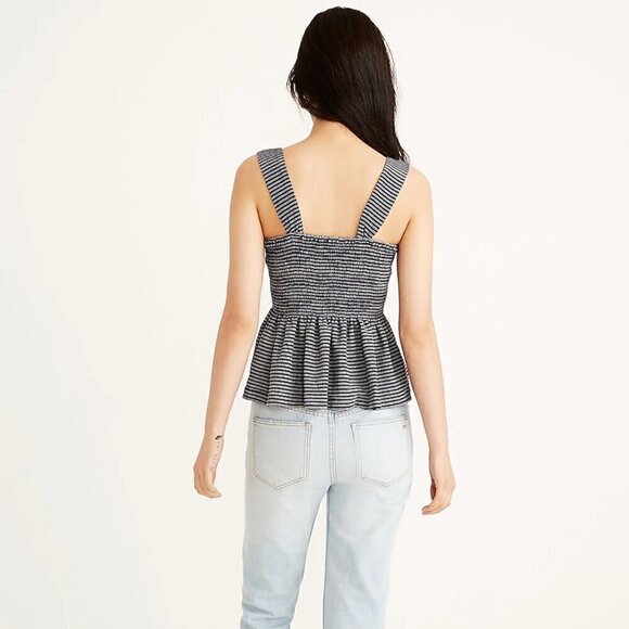 Madewell Texture & Thread Smocked Peplum Tank Top in Stripe Size Extra Small - Picture 2 of 9